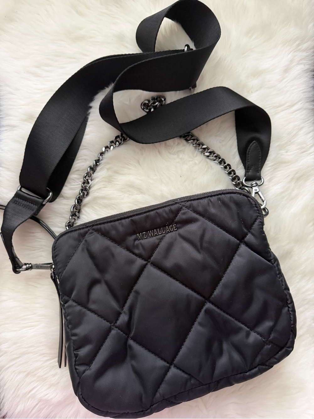 New! MZ Wallace Black Quilted Crossbody with Chain Strap